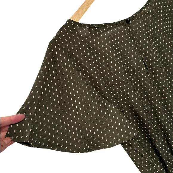 NEW! Roolee M Polka Dot Jumpsuit $99 Wide Leg Cropped V Neck Olive Green White - Picture 5 of 10